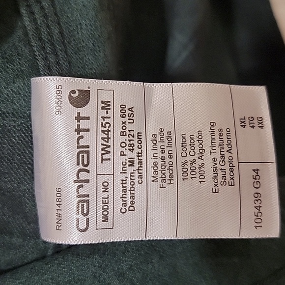 Carhartt Loose Fit Heavyweight Flannel Plaid Long Sleeve Shirt Size 4XL - Picture 4 of 9